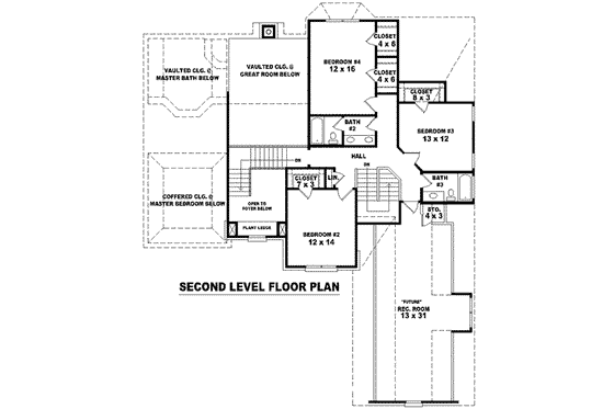 Floor Plan - Upper Floor for European House Plan #81-1128 - 4 bed, 3.5 bath