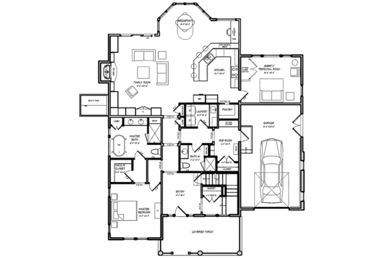 Floor Plan - Main Floor for Craftsman House Plan #440-5 - 4 bed, 3.5 bath