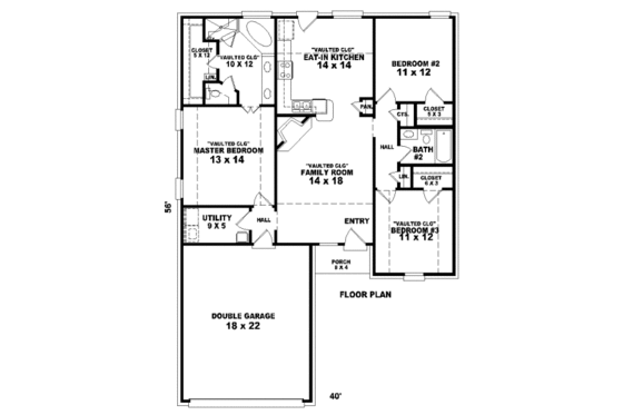 Floor Plan - Main Floor for Ranch House Plan #81-13874 - 3 bed, 2 bath