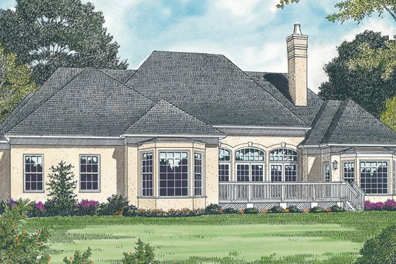 Exterior - Rear Elevation for European House Plan #453-81 - 3 bed, 2.5 bath