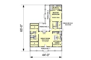 Floor Plan - Main Floor for Ranch House Plan #44-101 - 3 bed, 2 bath