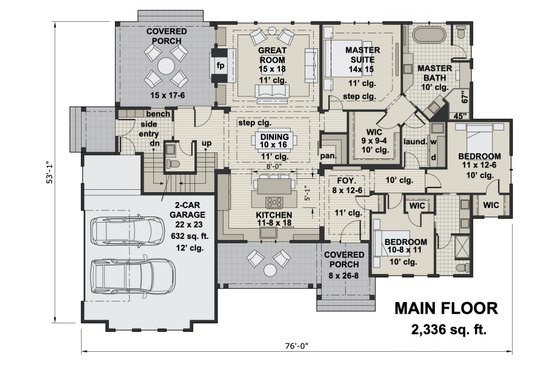 Floor Plan - Main Floor for Farmhouse House Plan #51-1157 - 3 bed, 2.5 bath