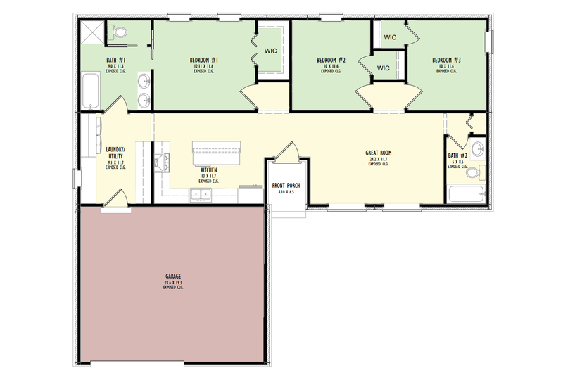 Architectural House Design - Floor Plan - Main Floor for Contemporary House Plan #1092-9 - 3 bed, 2 bath