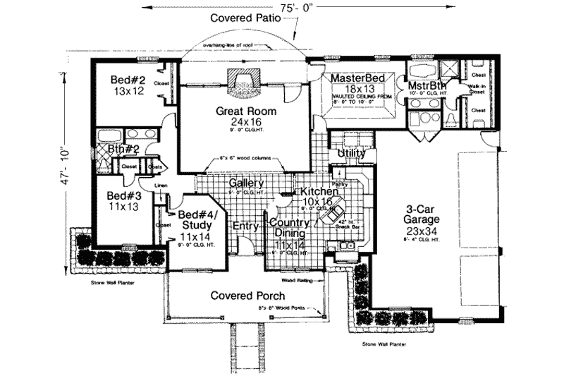 House Blueprint - Floor Plan - Main Floor for Farmhouse House Plan #310-193 - 4 bed, 2 bath