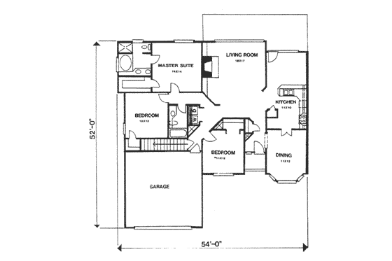 Floor Plan - Main Floor for Ranch House Plan #30-154 - 3 bed, 2 bath