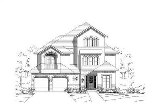 Exterior - Front Elevation for European House Plan #411-351 - 3 bed, 4.5 bath