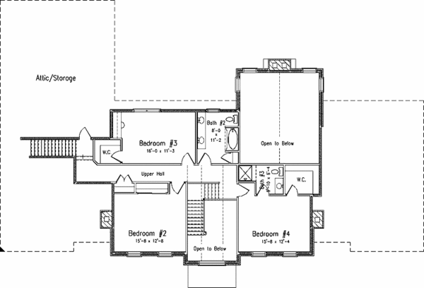 Architectural House Design - Colonial Floor Plan - Upper Floor Plan #994-15