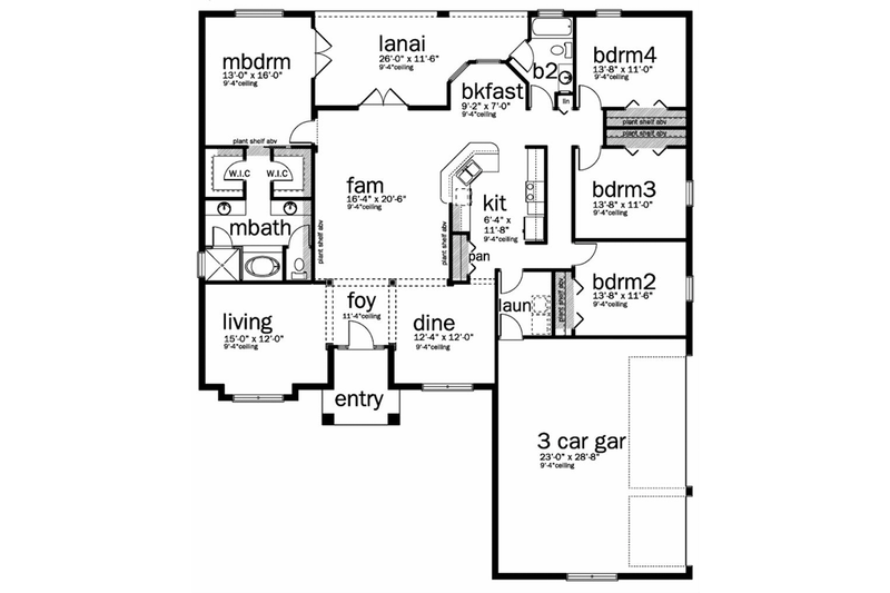 Home Plan - Floor Plan - Main Floor for Adobe / Southwestern House Plan #1058-96 - 4 bed, 2 bath