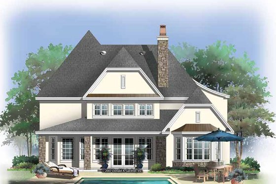 Exterior - Rear Elevation for European House Plan #929-838 - 5 bed, 4 bath