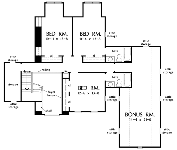 House Design - Traditional Floor Plan - Upper Floor Plan #929-811