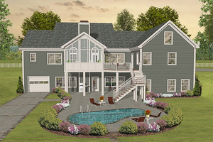 Country style southern designed home, rear elevation