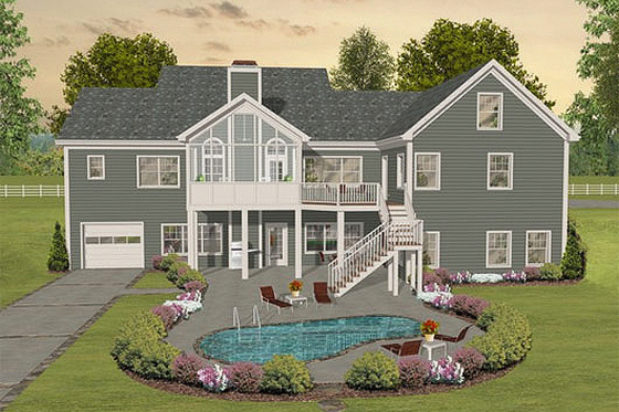 Country style southern designed home, rear elevation