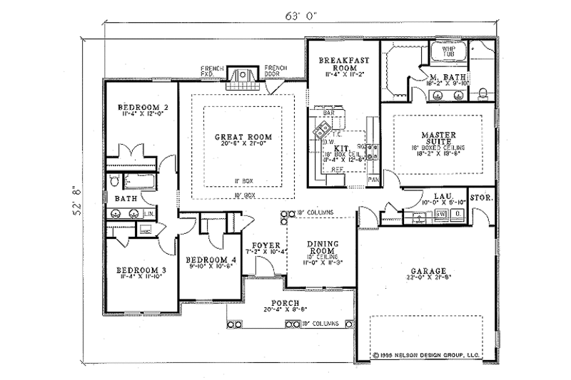 Traditional Style House Plan - 4 Beds 2 Baths 2148 Sq Ft Plan #17-154 