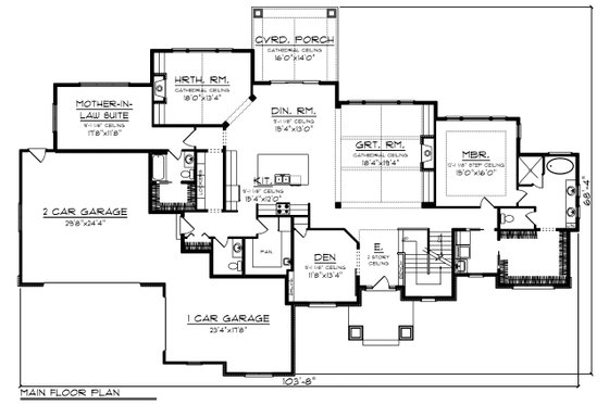 Floor Plan - Main Floor for Craftsman House Plan #70-1471 - 5 bed, 4.5 bath