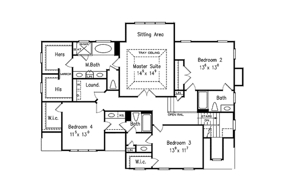 Floor Plan - Upper Floor for Traditional House Plan #927-940 - 4 bed, 3.5 bath