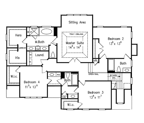 Dream House Plan - Traditional Floor Plan - Upper Floor Plan #927-940