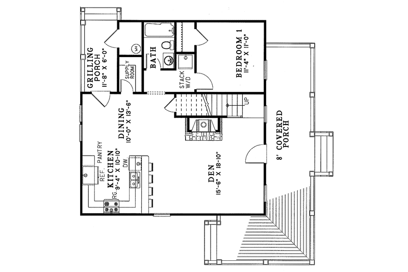 House Blueprint - Floor Plan - Main Floor for Craftsman House Plan #17-3154 - 3 bed, 2 bath