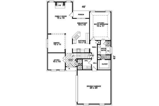 Floor Plan - Main Floor for Colonial House Plan #81-499 - 3 bed, 2.5 bath