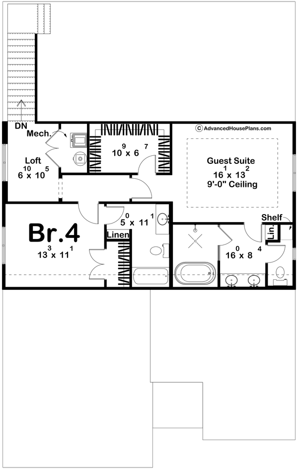 Home Plan - Floor Plan - Upper Floor for Farmhouse House Plan #455-773 - 4 bed, 4 bath