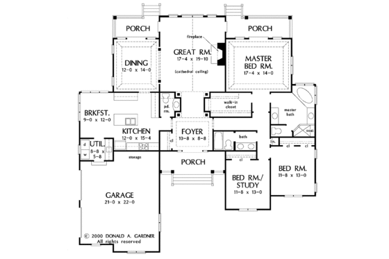 Floor Plan - Main Floor for Craftsman House Plan #929-578 - 3 bed, 2.5 bath