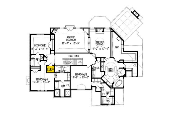 Floor Plan - Upper Floor for Traditional House Plan #54-413 - 5 bed, 5.5 bath