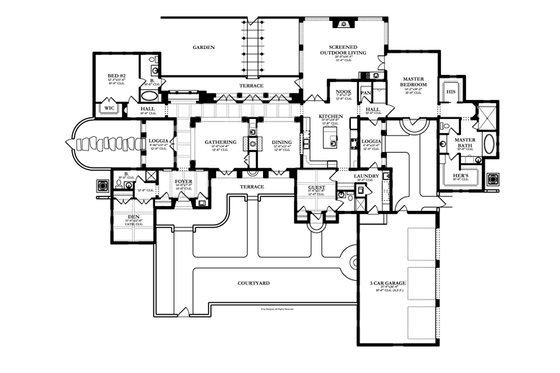 Floor Plan - Main Floor for Mediterranean House Plan #1058-18 - 3 bed, 4 bath