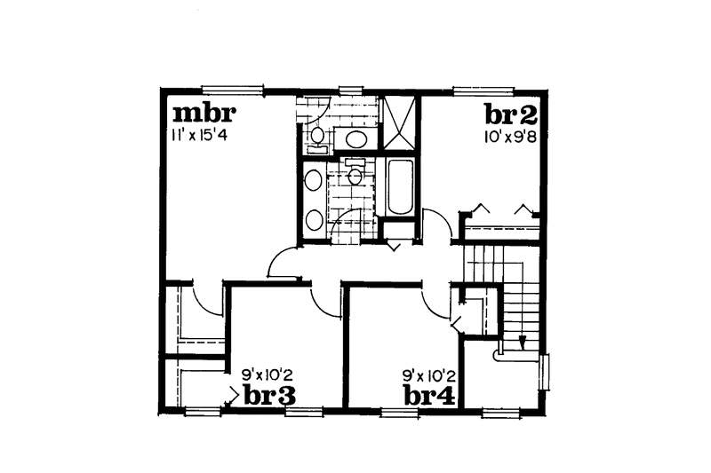 Dream House Plan - Floor Plan - Upper Floor for Colonial House Plan #47-683 - 4 bed, 2.5 bath