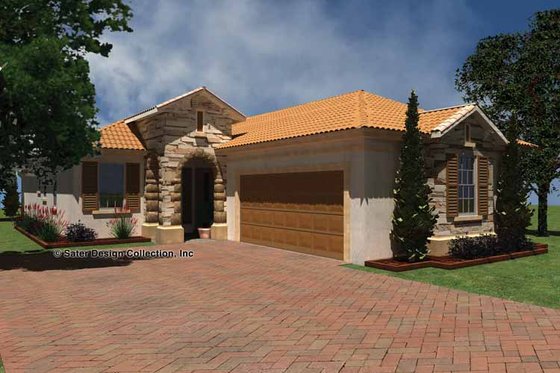Exterior - Front Elevation 3 for Mediterranean House Plan #930-425 - 2 bed, 2 bath