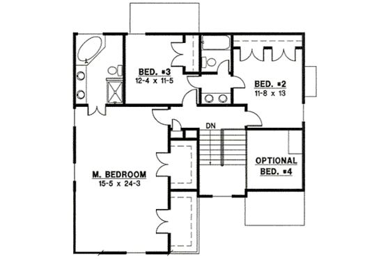 Floor Plan - Upper Floor for European House Plan #67-854 - 3 bed, 2 bath