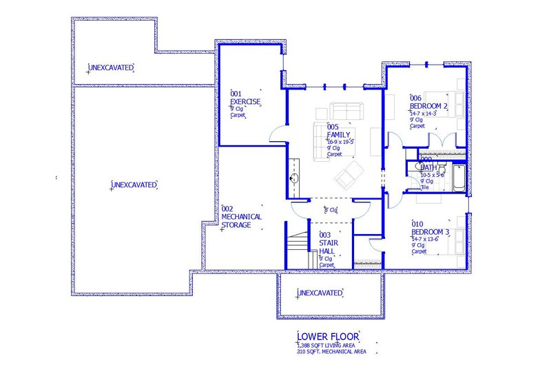Home Plan - Floor Plan - Lower Floor for Cottage House Plan #901-139 - 3 bed, 2.5 bath