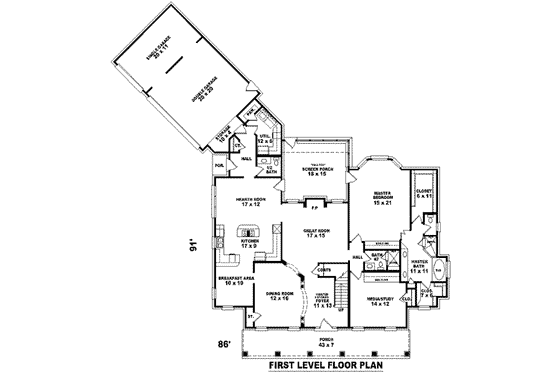 Floor Plan - Main Floor for Southern House Plan #81-1213 - 3 bed, 4 bath