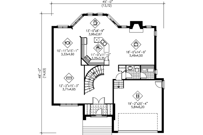Architectural House Design - Floor Plan - Main Floor for Traditional House Plan #25-4240 - 4 bed, 2.5 bath