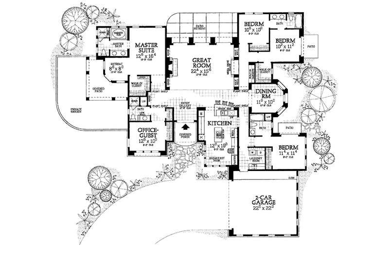 Dream House Plan - Floor Plan - Main Floor for Mediterranean House Plan #72-1017 - 5 bed, 4 bath