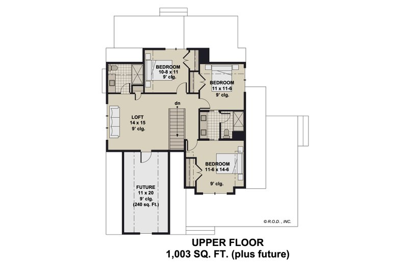 Architectural House Design - Floor Plan - Upper Floor for Farmhouse House Plan #51-1270 - 4 bed, 3.5 bath