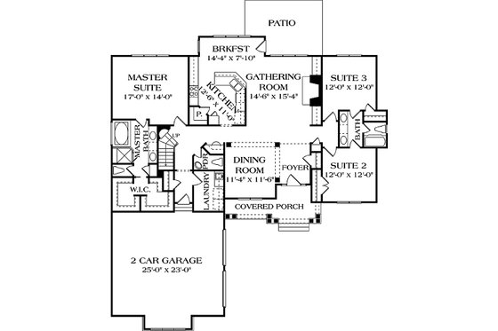 Floor Plan - Main Floor for Craftsman House Plan #453-5 - 3 bed, 3.5 bath