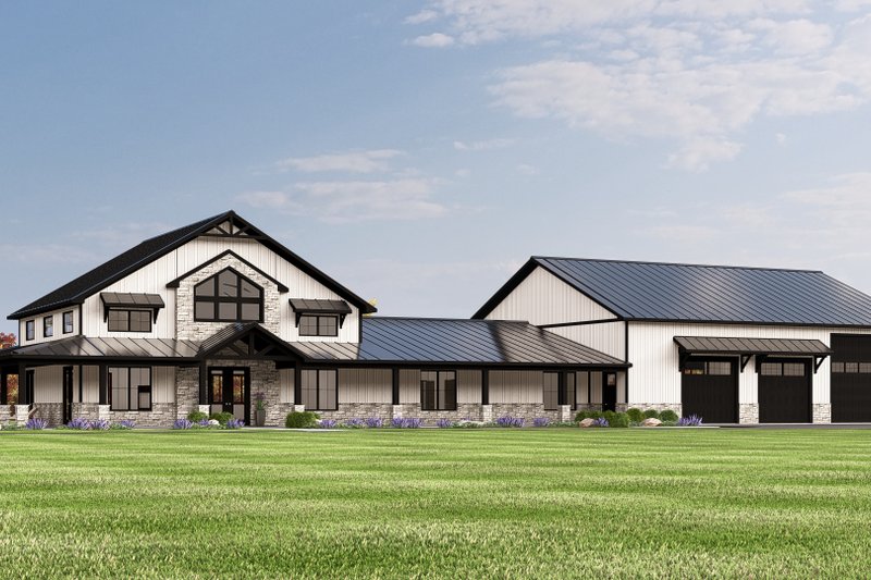 House Blueprint - Barndominium Exterior - Front Elevation Plan #1064-371
