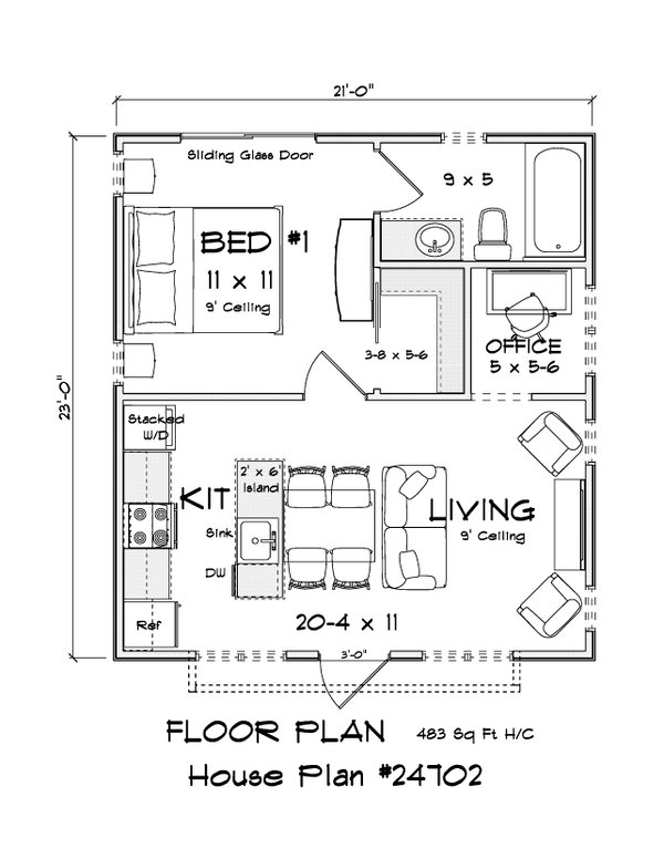Home Plan - Floor Plan - Main Floor for Modern House Plan #513-2494 - 1 bed, 1 bath