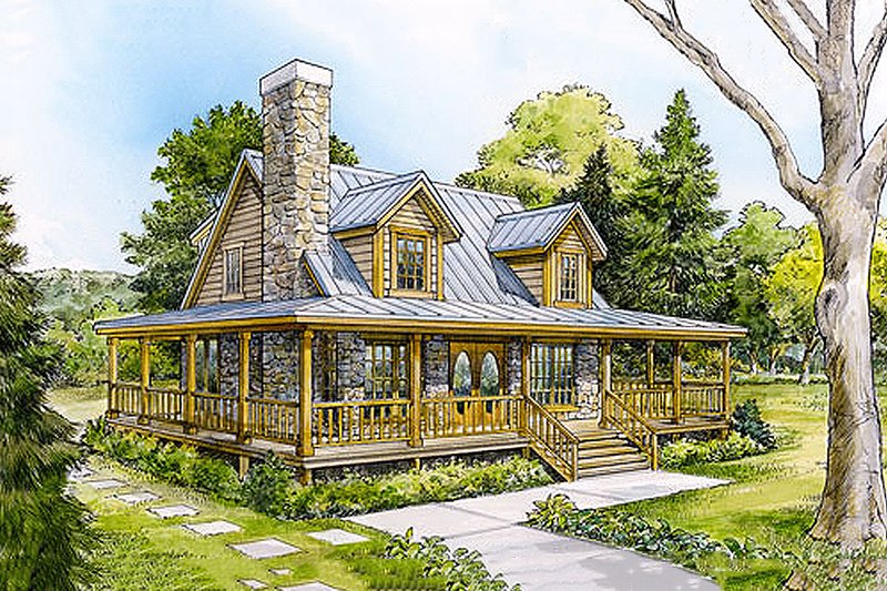 House Blueprint - Front View -  1500 square foot Country home