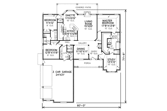 Floor Plan - Main Floor for Ranch House Plan #65-338 - 4 bed, 3 bath