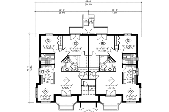 Floor Plan - Lower Floor for European House Plan #25-307 - 2 bed, 1 bath