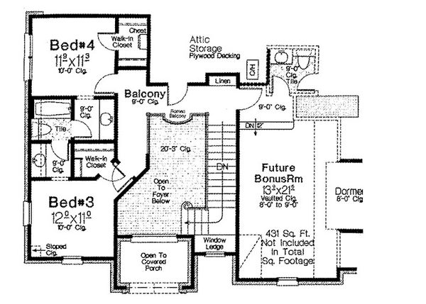 Architectural House Design - European Floor Plan - Upper Floor Plan #310-698