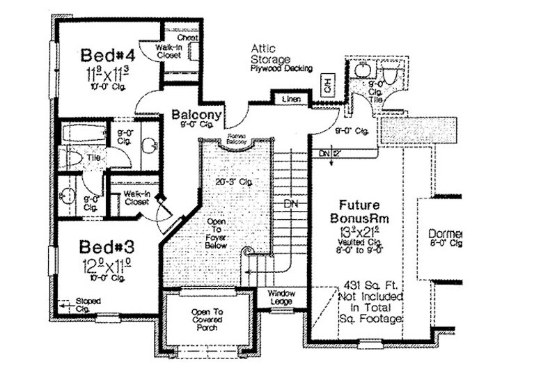 House Blueprint - Floor Plan - Upper Floor for European House Plan #310-698 - 4 bed, 3.5 bath