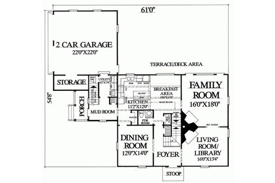 Floor Plan - Main Floor for Colonial House Plan #137-207 - 3 bed, 2 bath