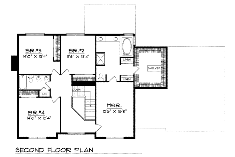 Home Plan - Floor Plan - Upper Floor for Bungalow House Plan #70-491 - 4 bed, 2.5 bath