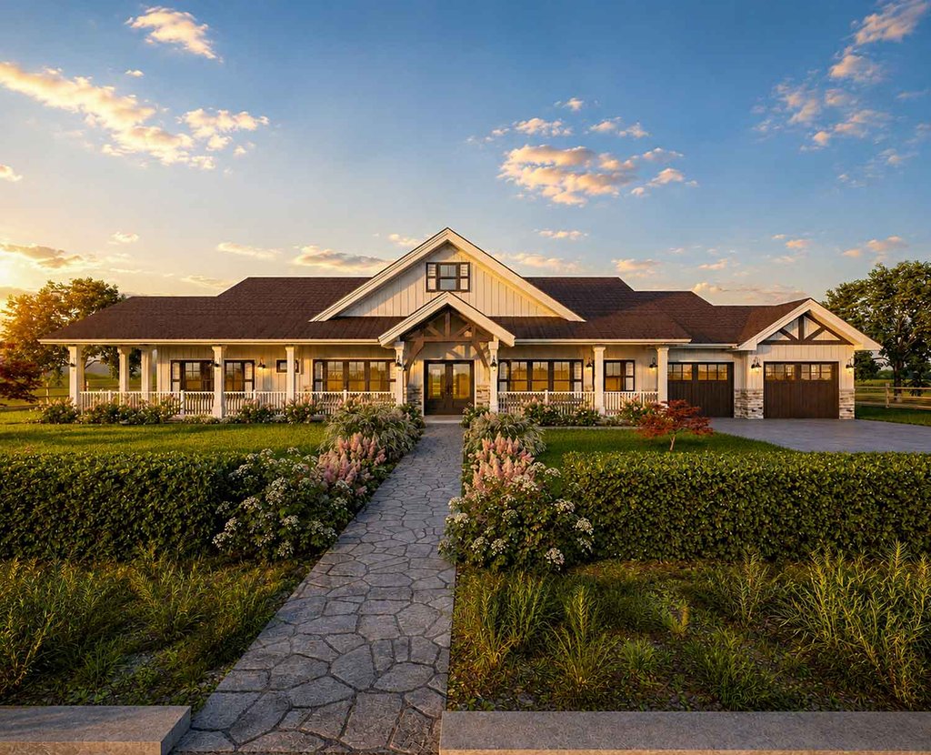 Exterior - Front Elevation 2 for Farmhouse House Plan #1101-67 - 4 bed, 4.5 bath