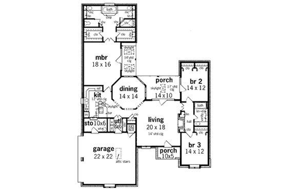 Floor Plan - Main Floor for European House Plan #45-340 - 3 bed, 2 bath