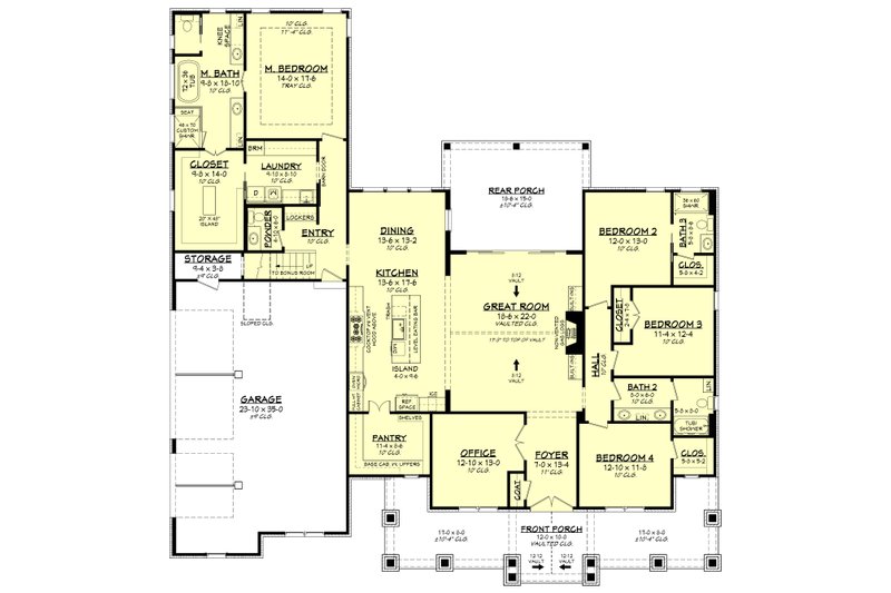 House Blueprint - Floor Plan - Main Floor for Farmhouse House Plan #430-300 - 4 bed, 3.5 bath