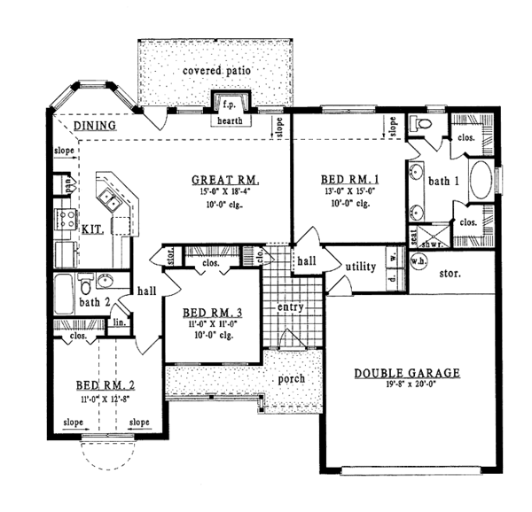 Ranch Style House Plan - 3 Beds 2 Baths 1489 Sq/Ft Plan #42-497