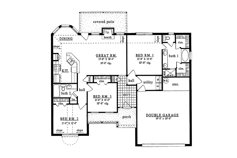Home Plan - Floor Plan - Main Floor for Ranch House Plan #42-497 - 3 bed, 2 bath
