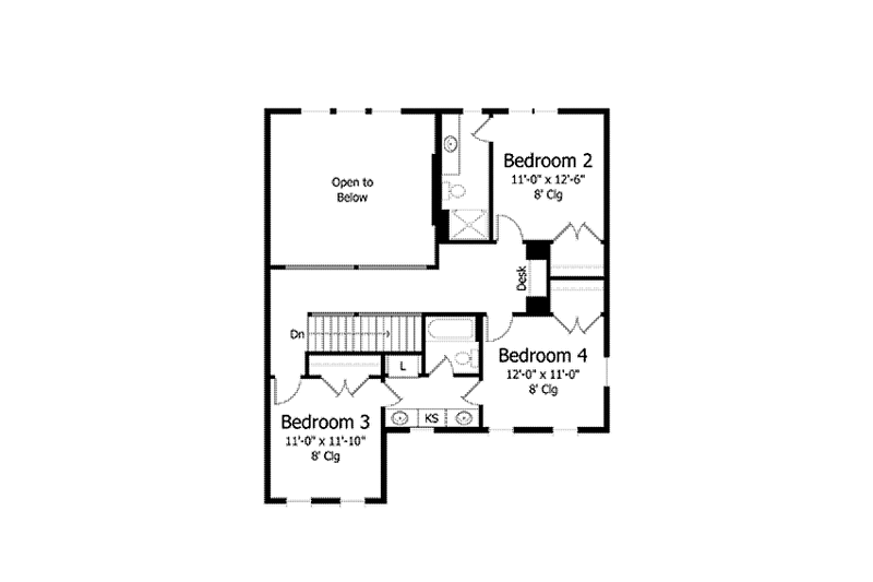 Home Plan - Floor Plan - Upper Floor 1 for Colonial House Plan #51-1020 - 4 bed, 2.5 bath